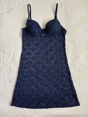 Vintage Y2K Blue Lace Bustier Sheer Mini Dress